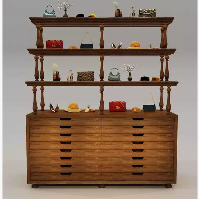 Vintage solid wood shoe bag display rack